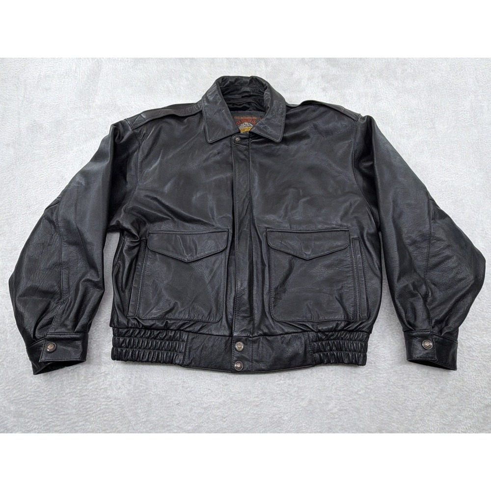 VTG Adventure Bound Jacket Mens L Brown Leather Bomber Full Zip Motorcycle Coat